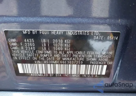 2014 Subaru Legacy 2.5I Premium из США, поврежденный, VIN 4S3BMBC66E3037259